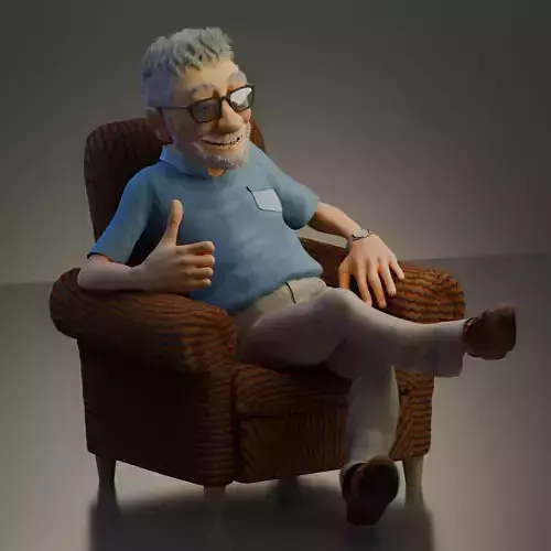 Grandpa in Armchair  Stylized Game and Animation Character