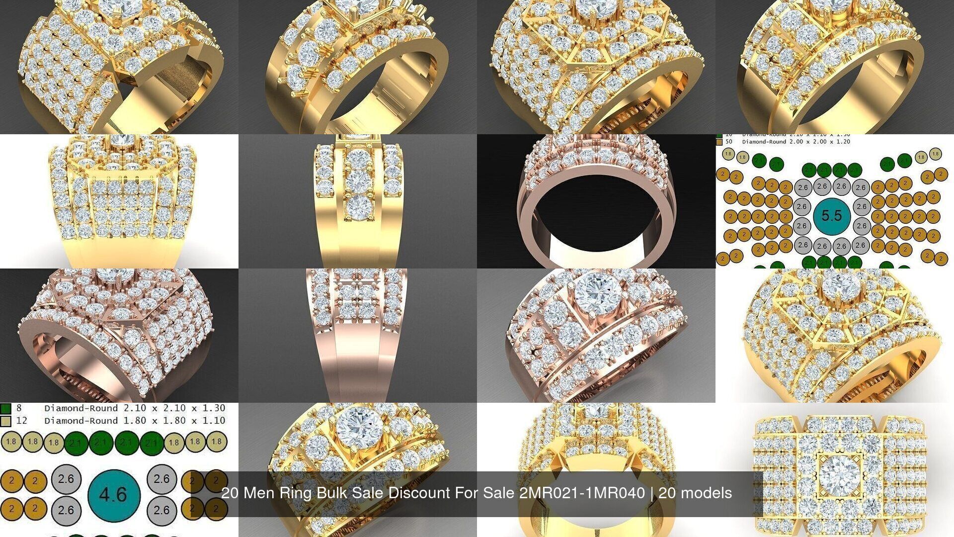 20 Men Ring Bulk Sale Discount For Sale 2MR021-2MR040 3D Model Collection_3