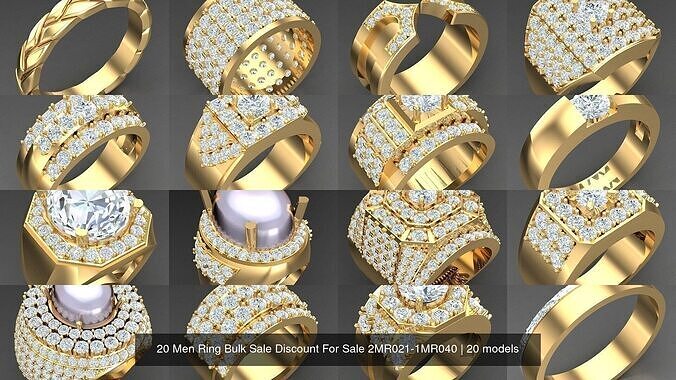 20 Men Ring Bulk Sale Discount For Sale 2MR021-2MR040 3D Model Collection