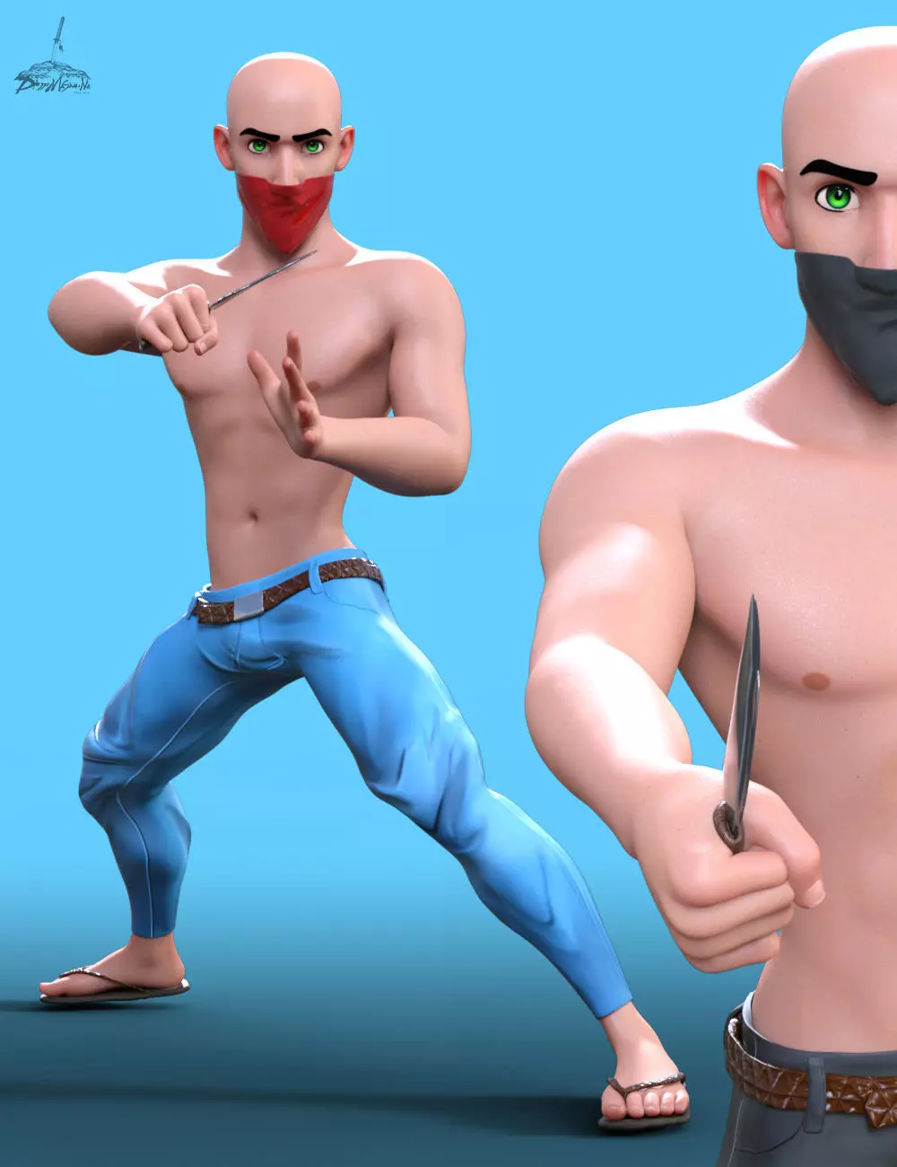 Toon Bandit Outfit for Genesis 9 3D model