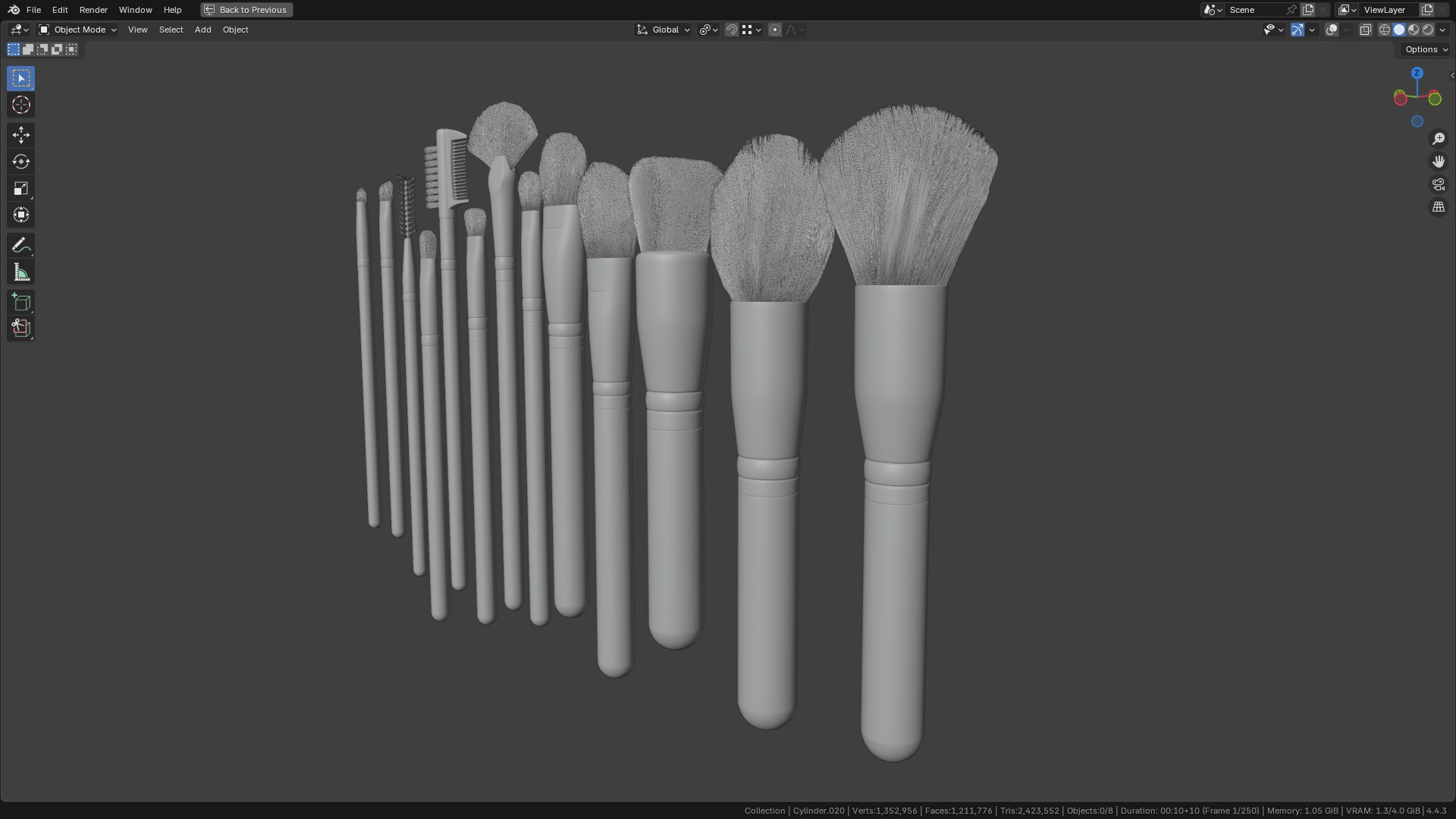Make Up Brushes Set PBR 3D Model Collection_20