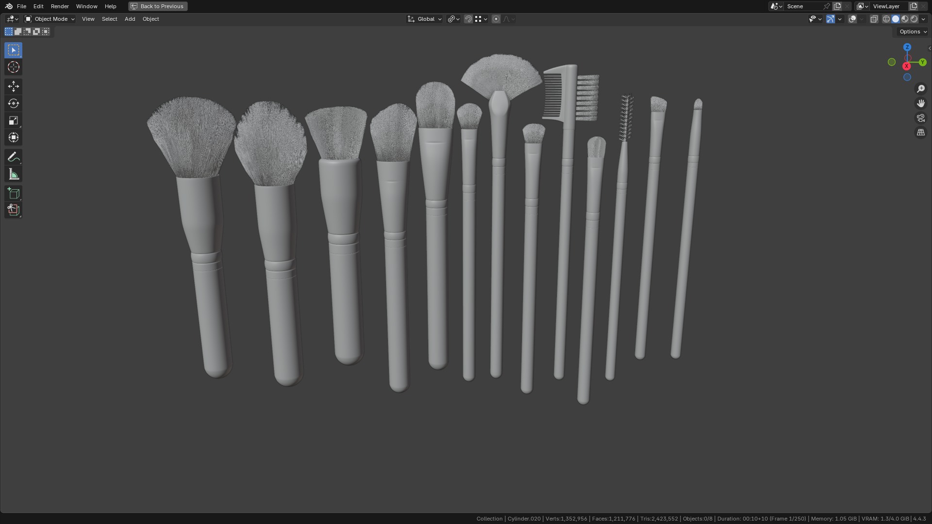 Make Up Brushes Set PBR 3D Model Collection_13