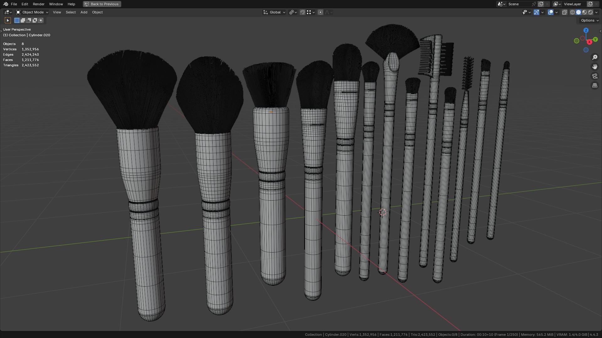Make Up Brushes Set PBR 3D Model Collection_37