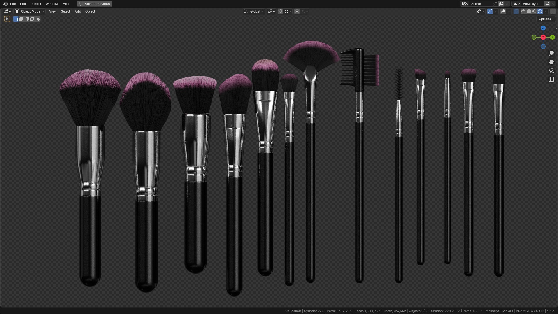 Make Up Brushes Set PBR 3D Model Collection_11