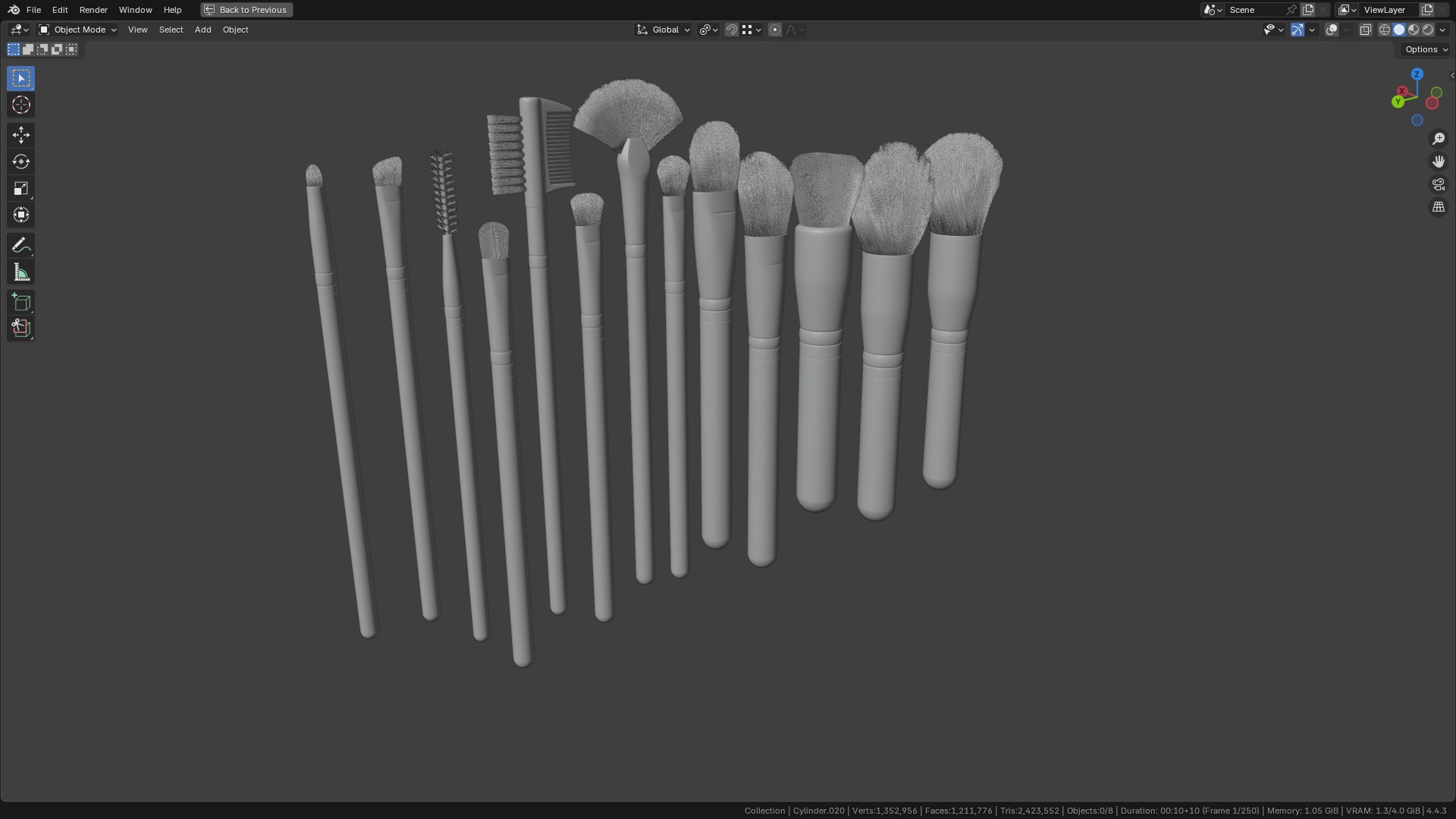 Make Up Brushes Set PBR 3D Model Collection_17