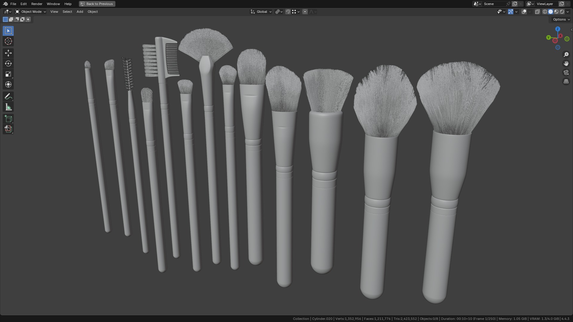 Make Up Brushes Set PBR 3D Model Collection_19