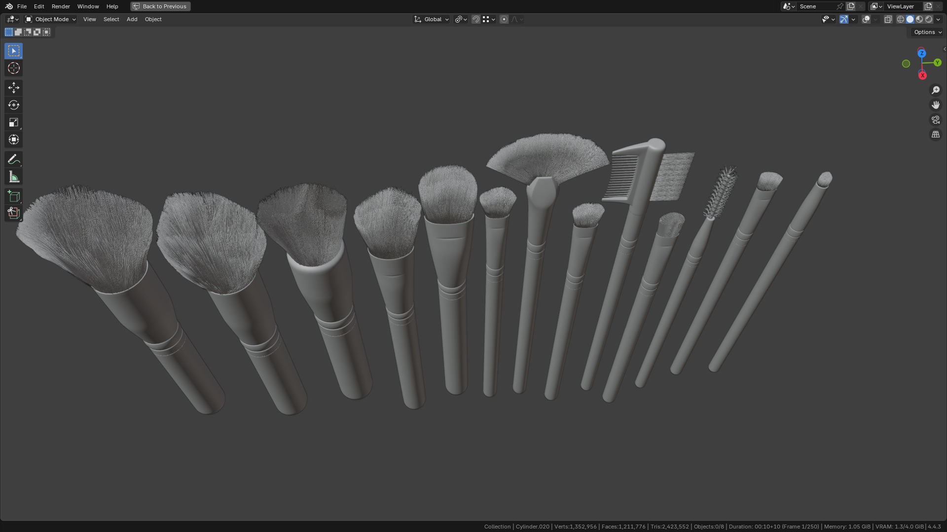 Make Up Brushes Set PBR 3D Model Collection_26