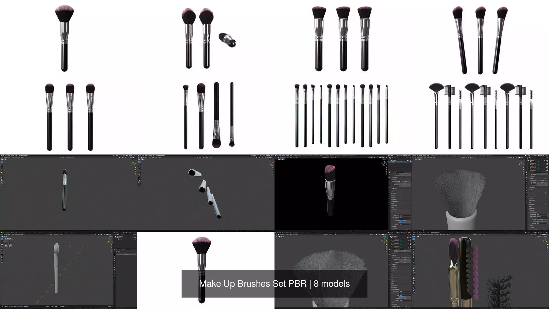 Make Up Brushes Set PBR 3D Model Collection_1