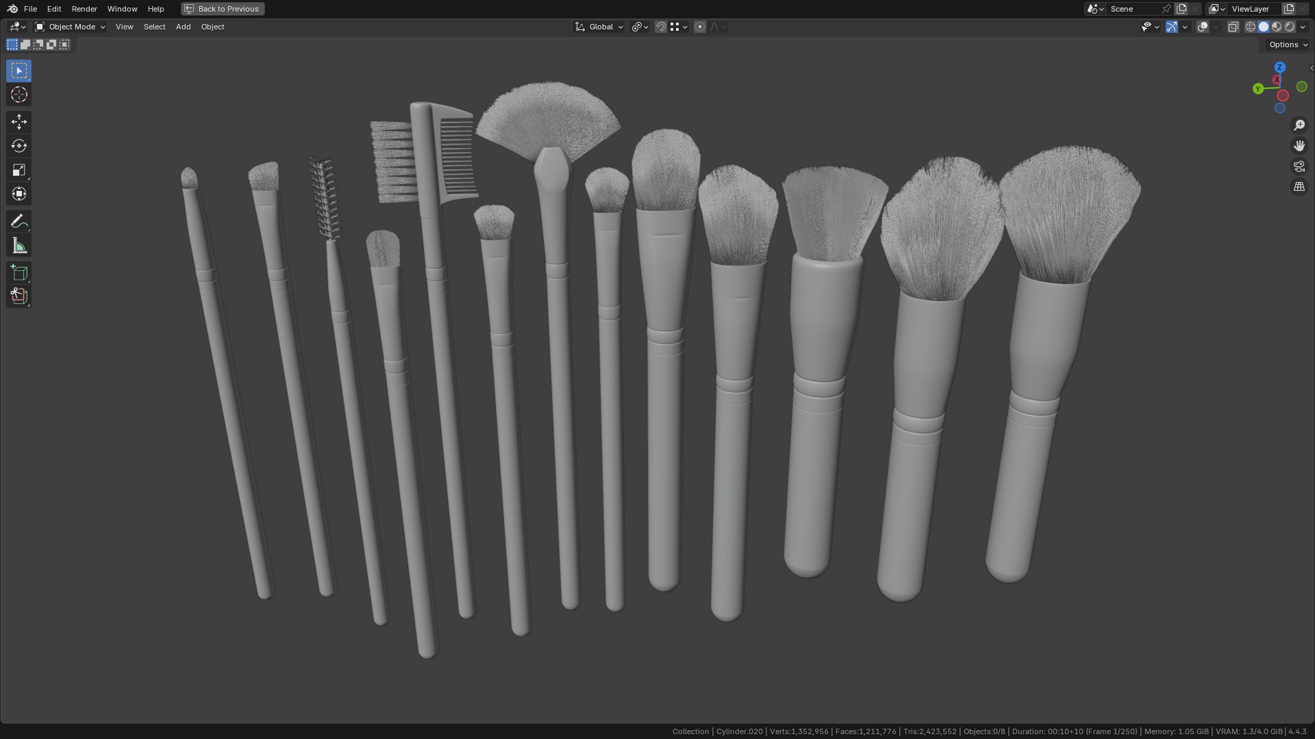 Make Up Brushes Set PBR 3D Model Collection_18