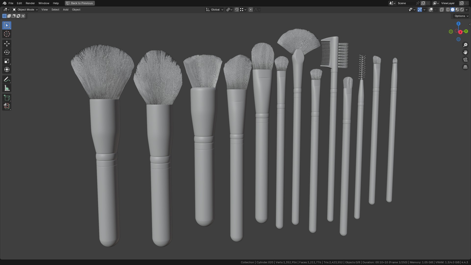 Make Up Brushes Set PBR 3D Model Collection_23