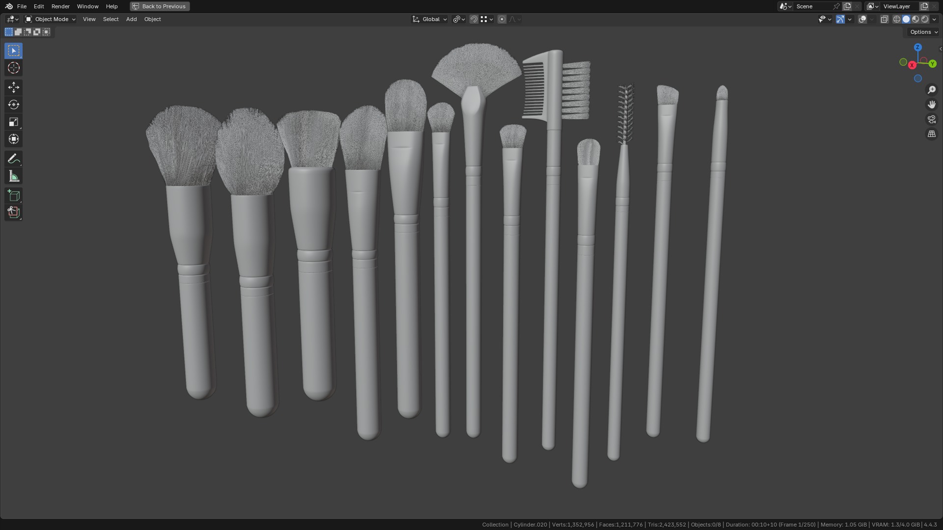 Make Up Brushes Set PBR 3D Model Collection_24