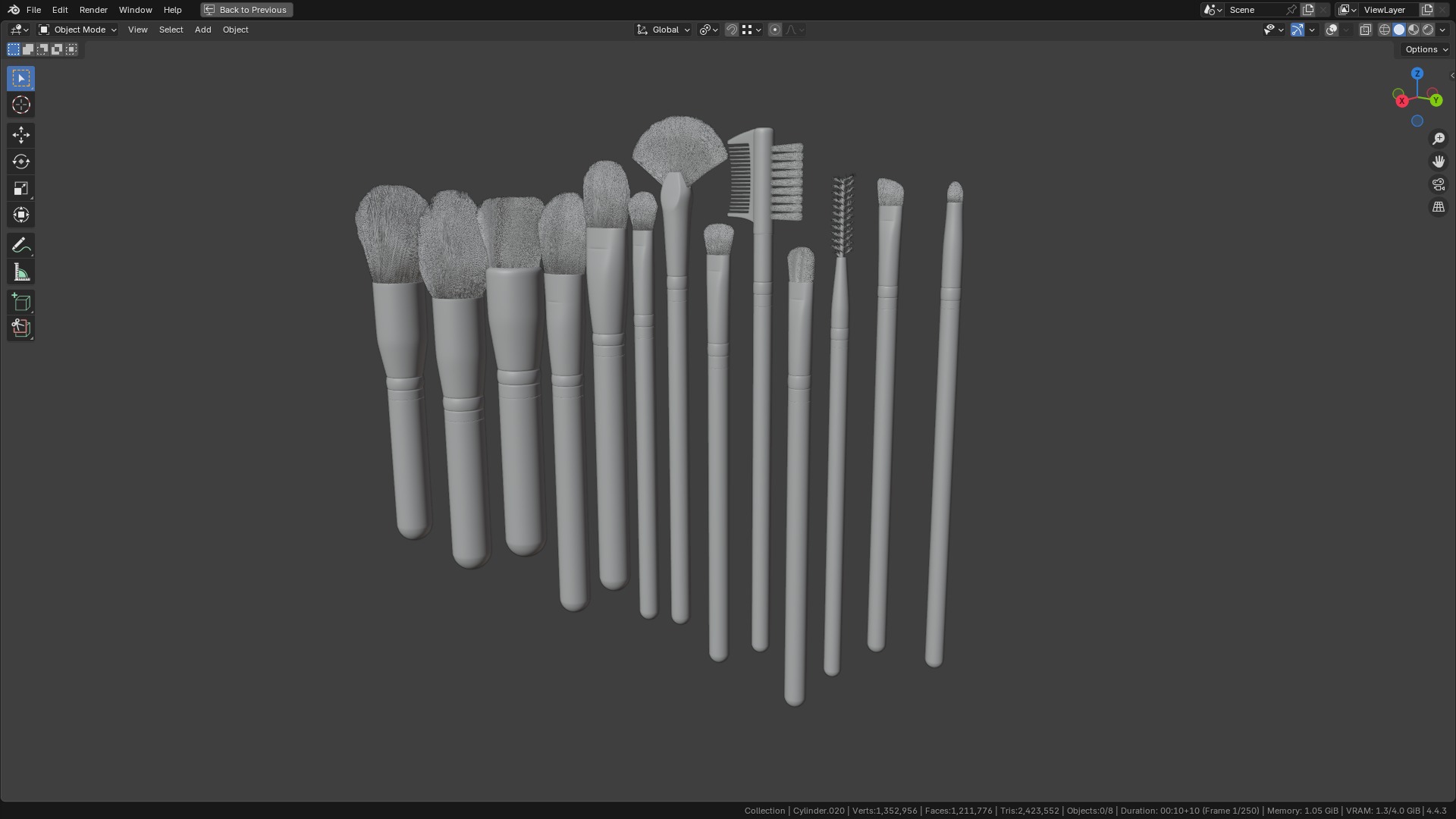 Make Up Brushes Set PBR 3D Model Collection_25