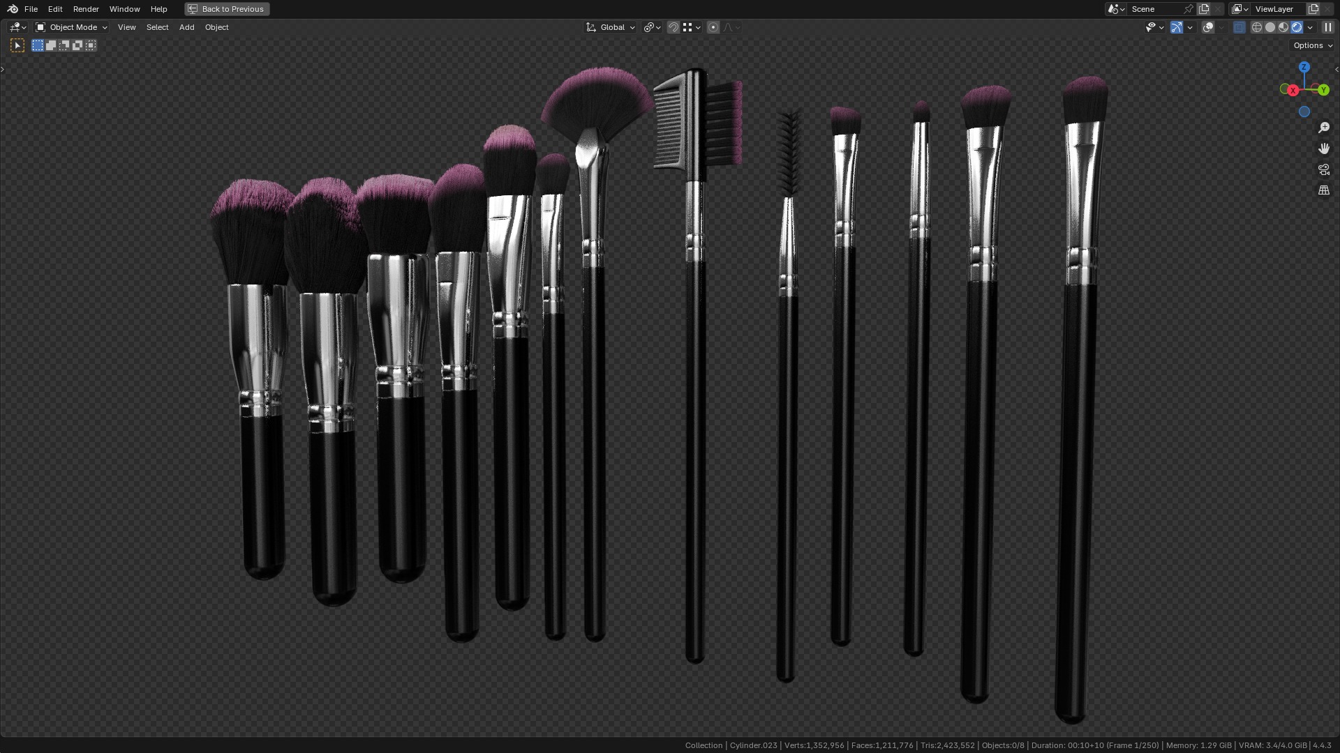 Make Up Brushes Set PBR 3D Model Collection_12
