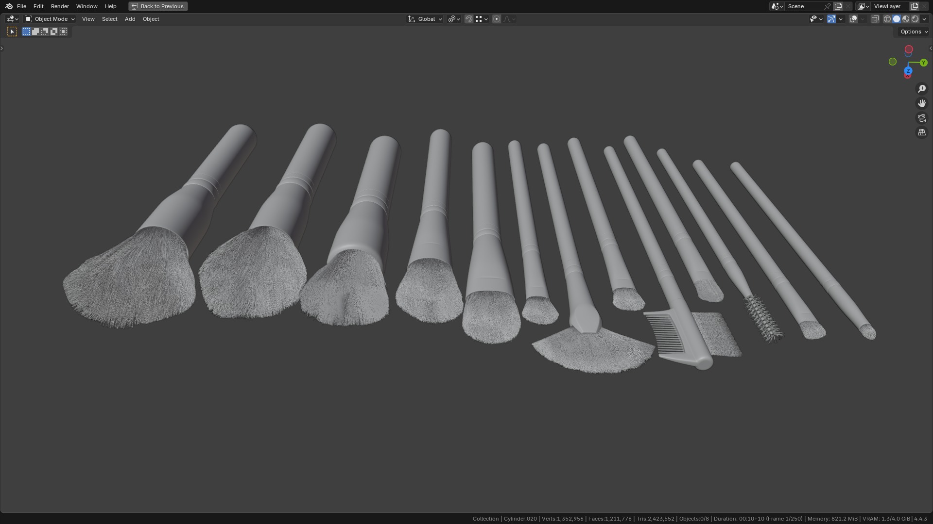 Make Up Brushes Set PBR 3D Model Collection_27