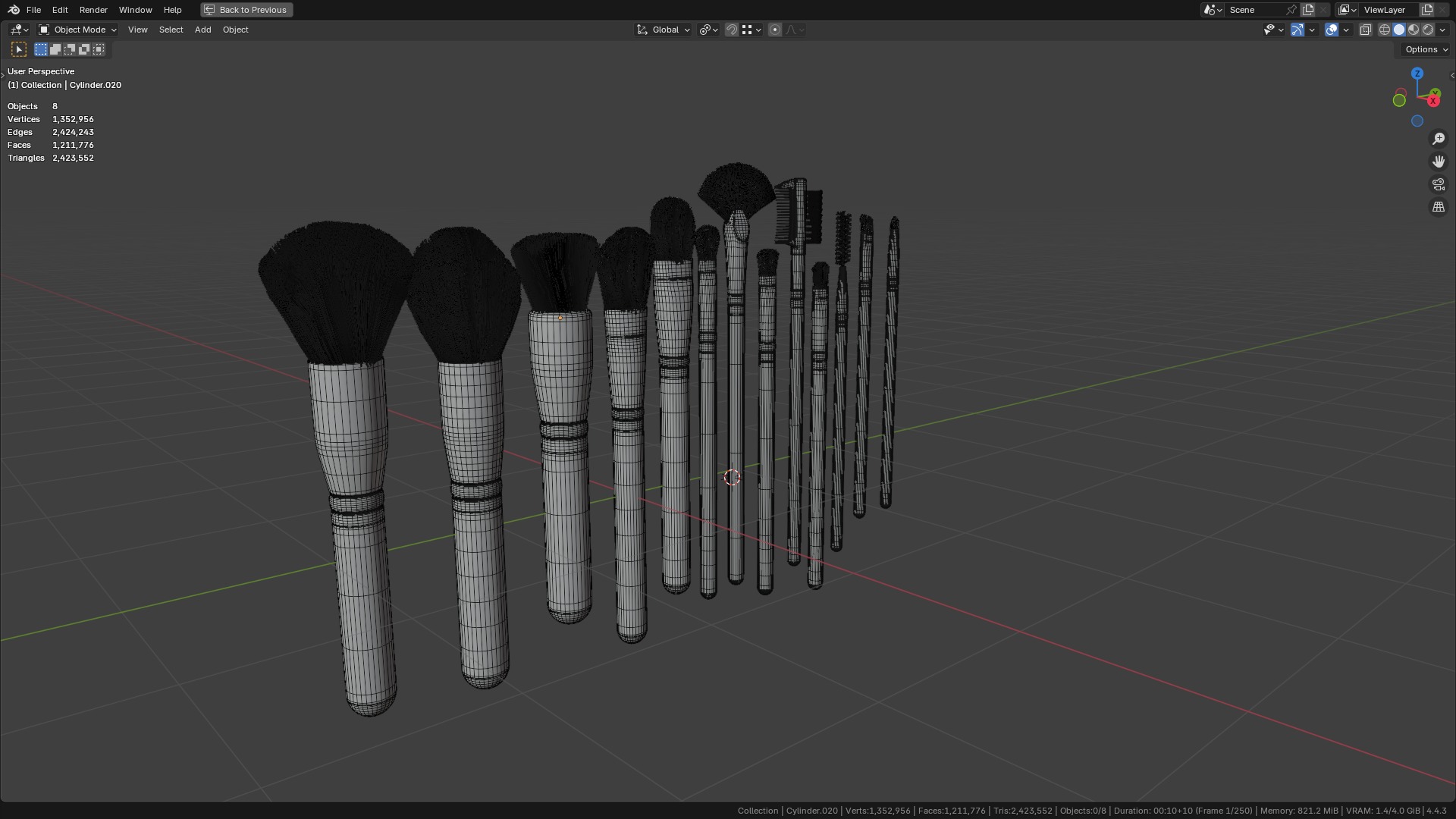 Make Up Brushes Set PBR 3D Model Collection_32
