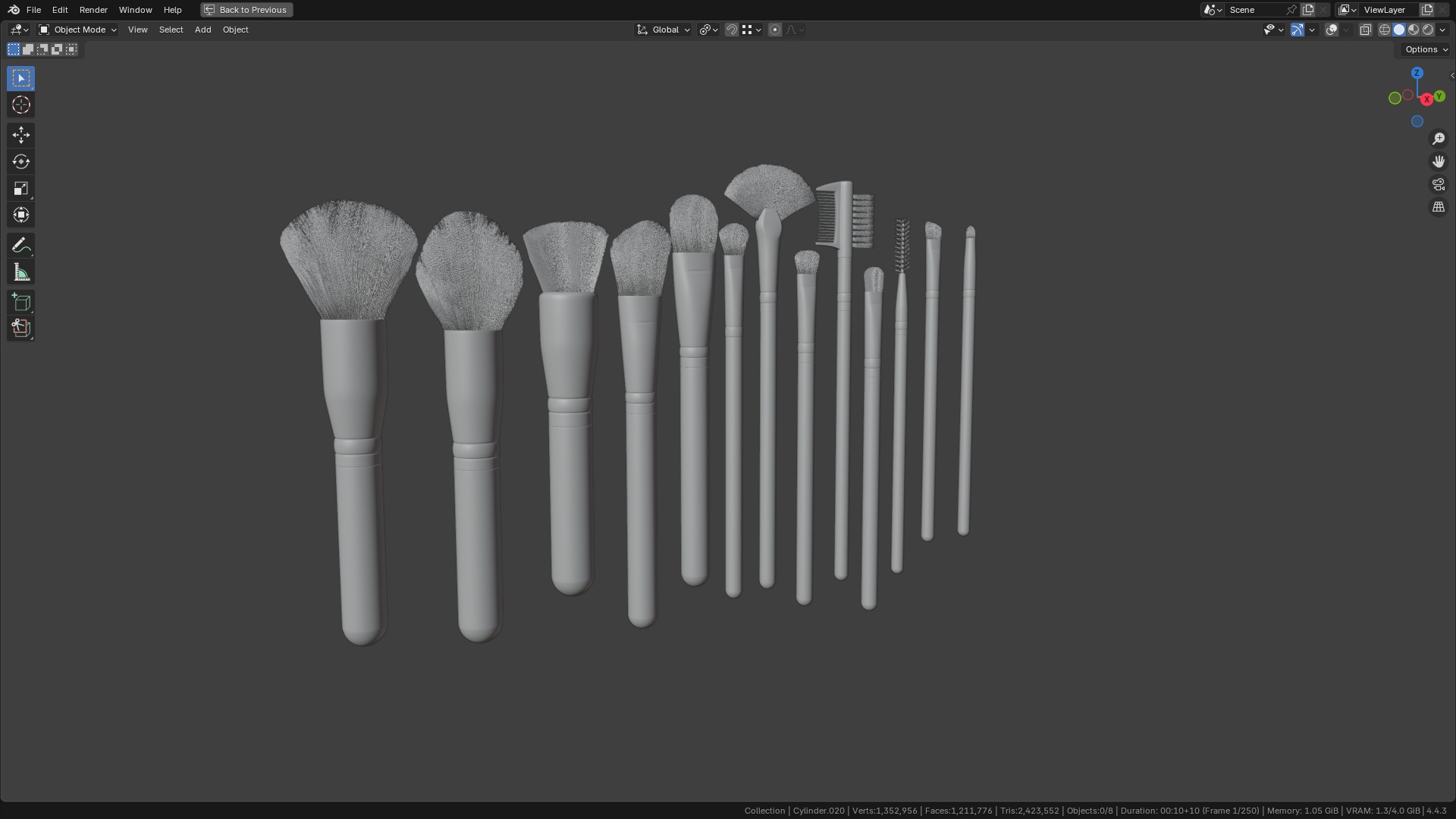 Make Up Brushes Set PBR 3D Model Collection_22