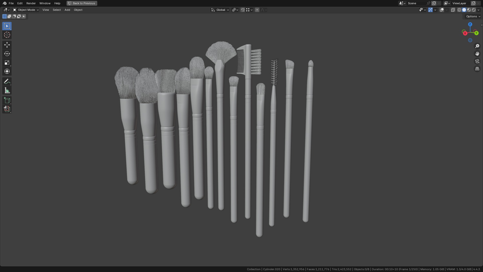 Make Up Brushes Set PBR 3D Model Collection_14
