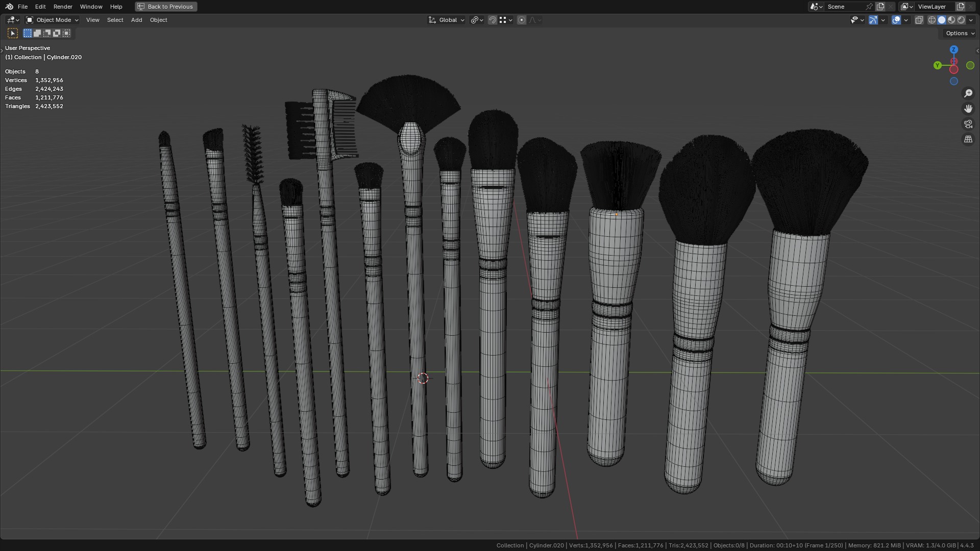 Make Up Brushes Set PBR 3D Model Collection_31