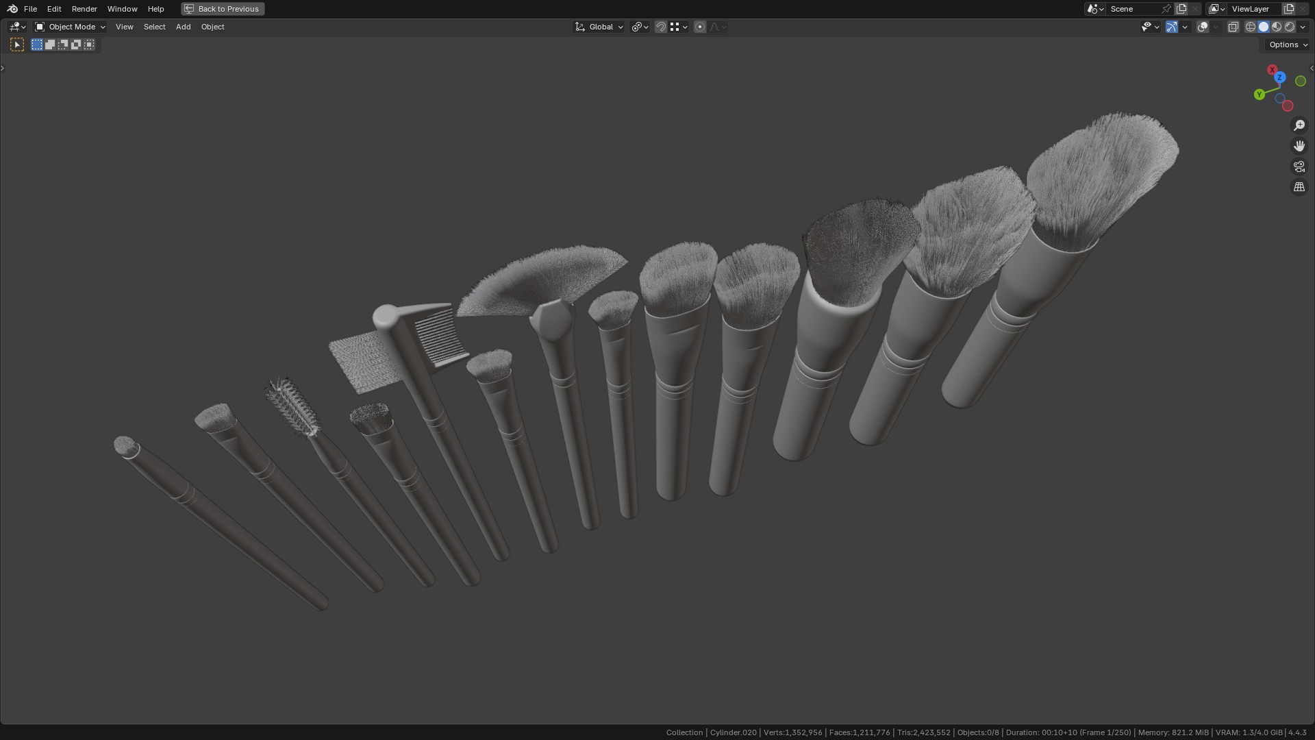 Make Up Brushes Set PBR 3D Model Collection_30