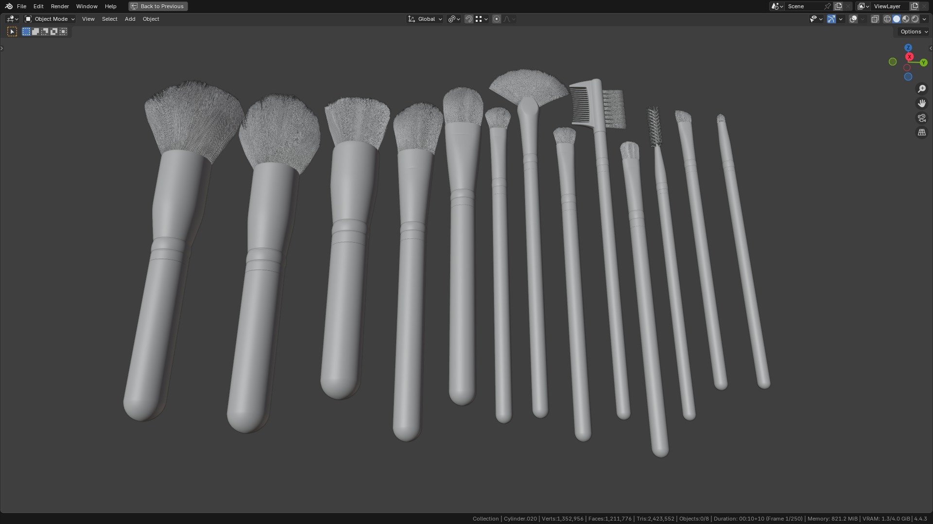 Make Up Brushes Set PBR 3D Model Collection_29
