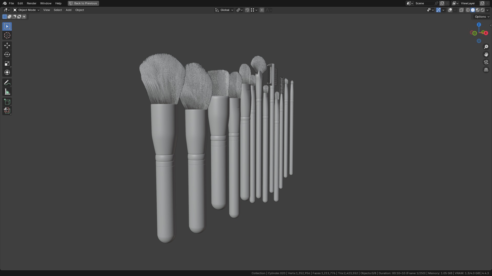 Make Up Brushes Set PBR 3D Model Collection_21