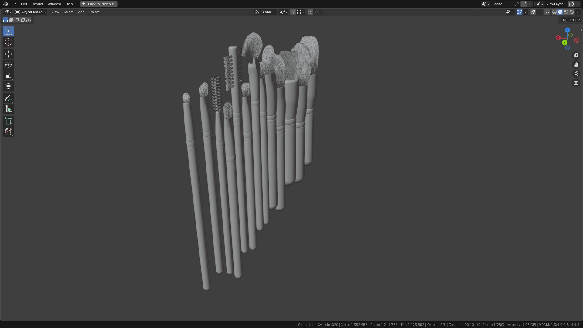 Make Up Brushes Set PBR 3D Model Collection_16