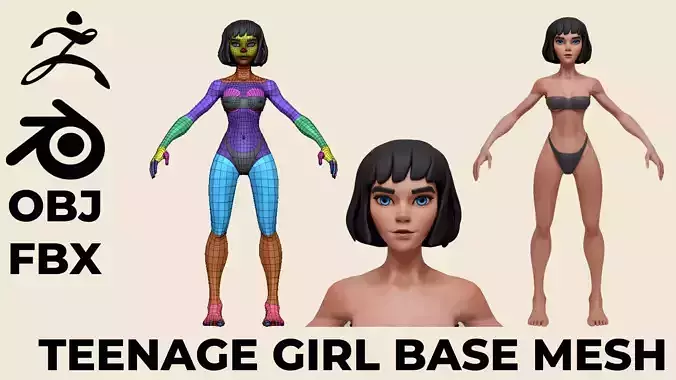 Teenage Girl Base Mesh Low-poly 3D model