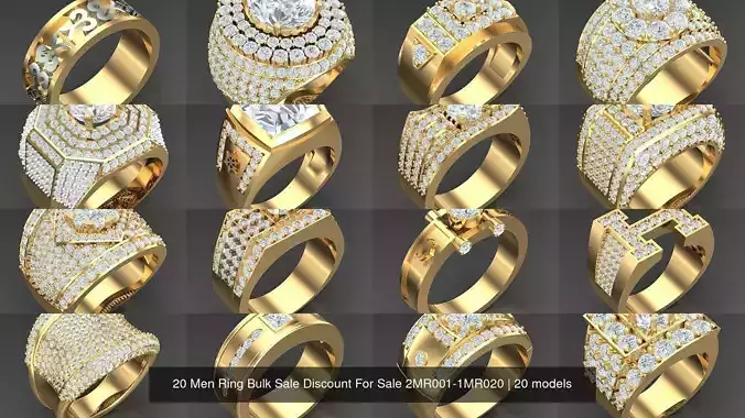 20 Men Ring Bulk Sale Discount For Sale 2MR001-2MR020 3D Model Collection