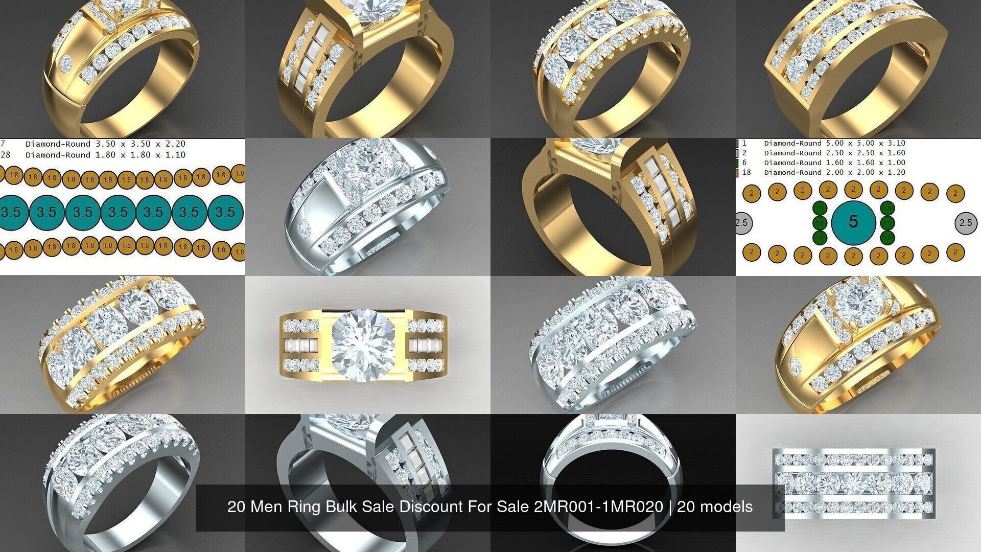 20 Men Ring Bulk Sale Discount For Sale 2MR001-2MR020 3D Model Collection_2
