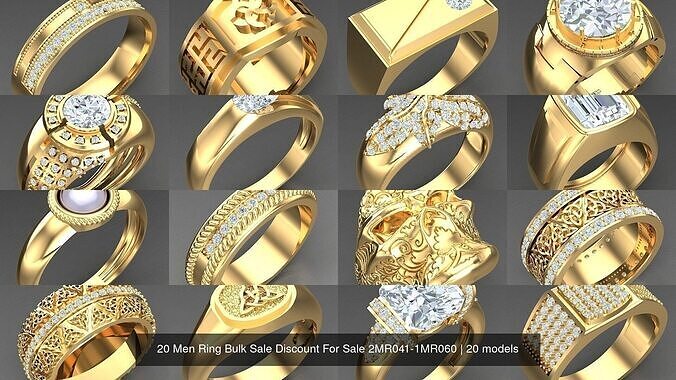 20 Men Ring Bulk Sale Discount For Sale 2MR041-2MR060 3D Model Collection