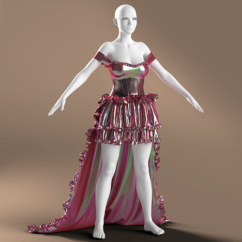 Iridescent Metallic Gown Digital 3D Garment 3D model