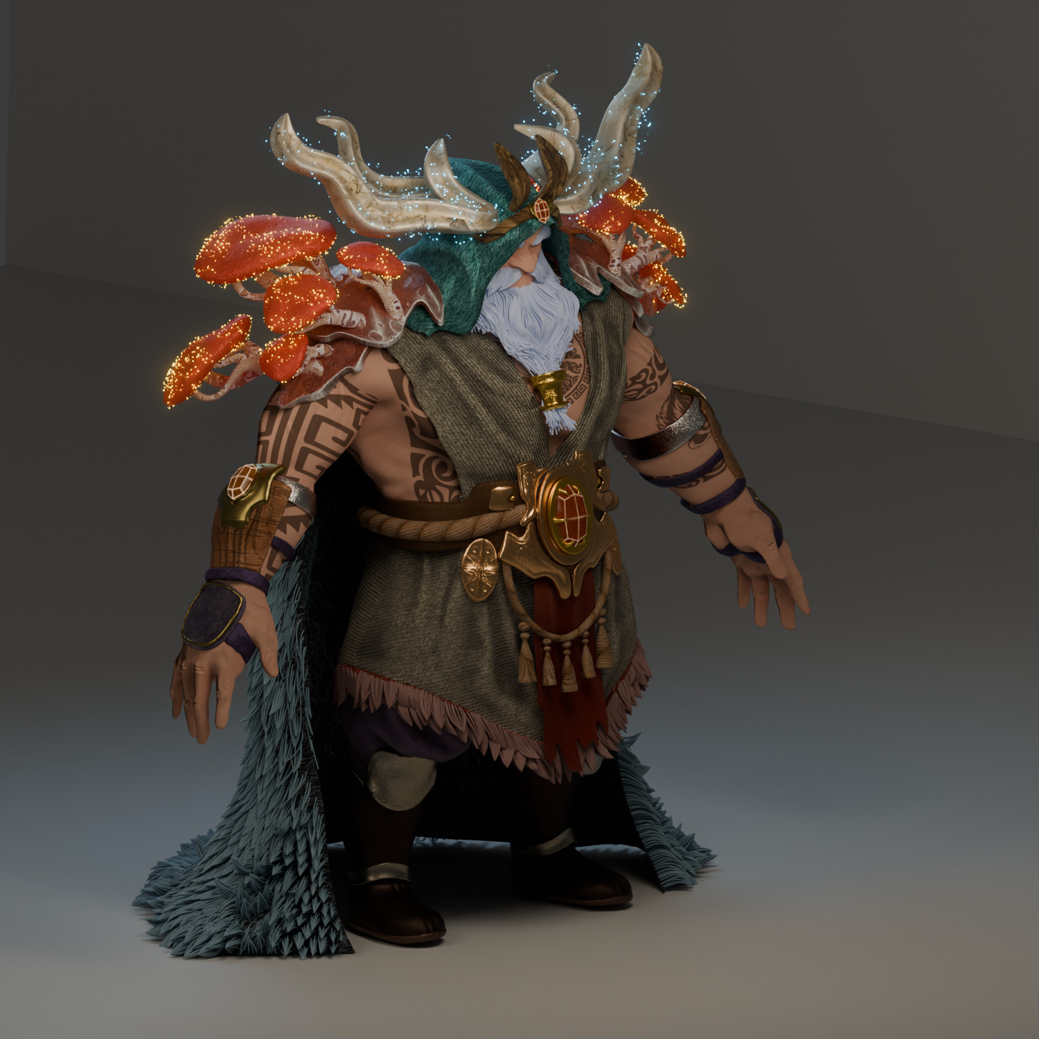 Ancient Forest Druid Stylized Boss Character Low-poly 3D model_8