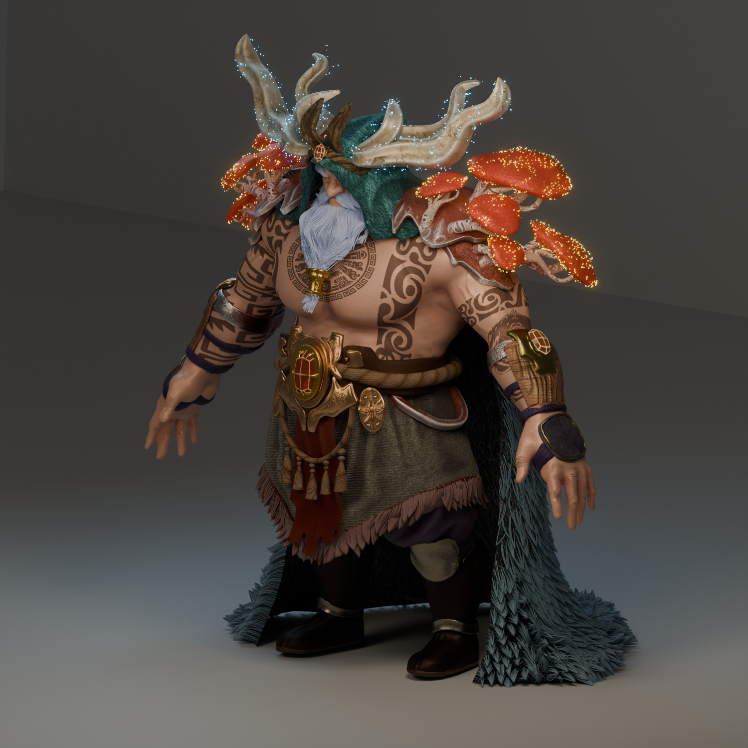 Ancient Forest Druid Stylized Boss Character Low-poly 3D model_7