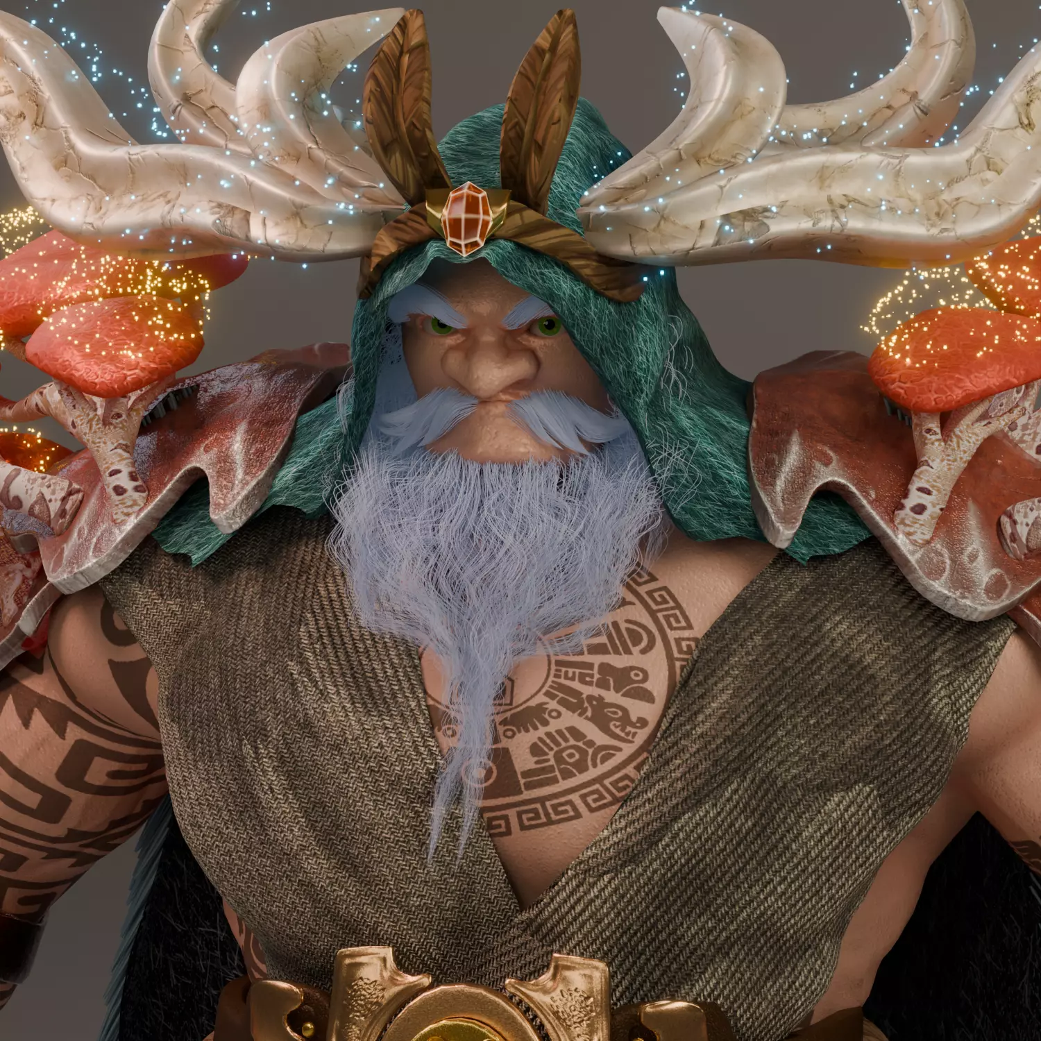 Ancient Forest Druid Stylized Boss Character Low-poly 3D model_0