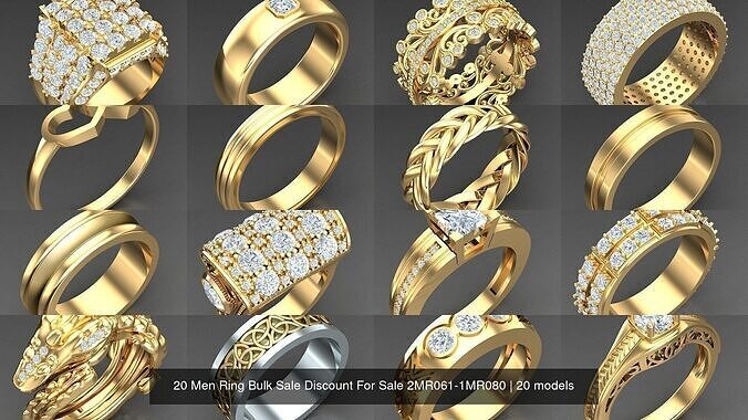 20 Men Ring Bulk Sale Discount For Sale 2MR061-1MR080 3D Model Collection