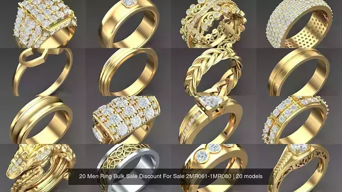 20 Men Ring Bulk Sale Discount For Sale 2MR061-1MR080 3D Model Collection