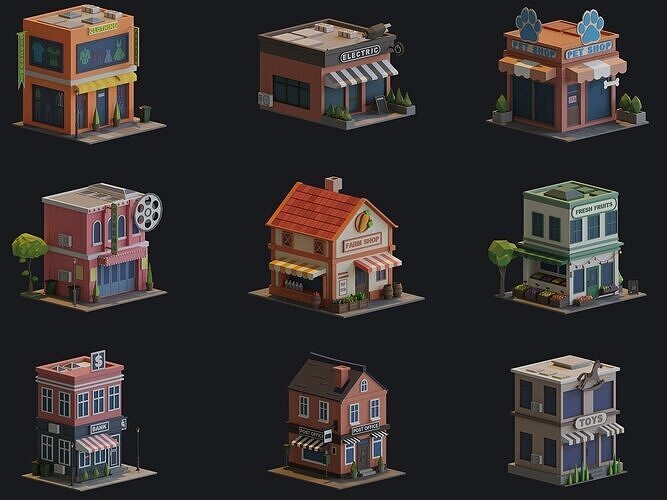 Houses- Buildings- Public Areas-Trees-Vehicles-Ships-Planes pack Low-poly 3D model 7