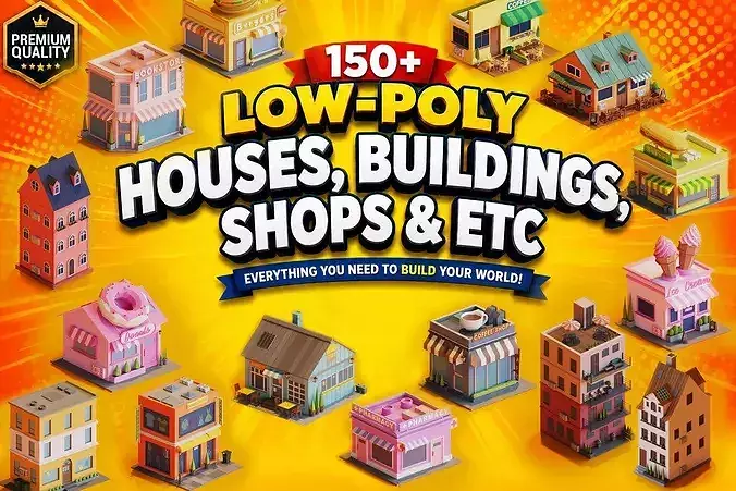 Houses- Buildings- Public Areas-Trees-Vehicles-Ships-Planes pack Low-poly 3D model 2