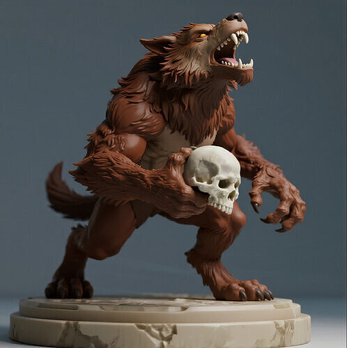 812  Ivory  Werewolf  Howling with Skull  3D Model 3D print model