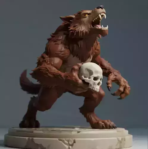 812  Ivory  Werewolf  Howling with Skull  3D Model