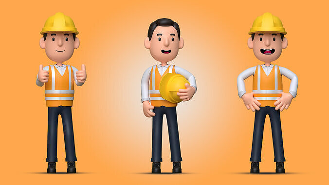 Construction Worker Cartoon Chararacter Male 003  Low-poly 3D model