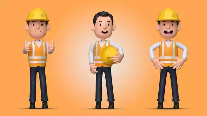 Construction Worker Cartoon Chararacter Male 003 
