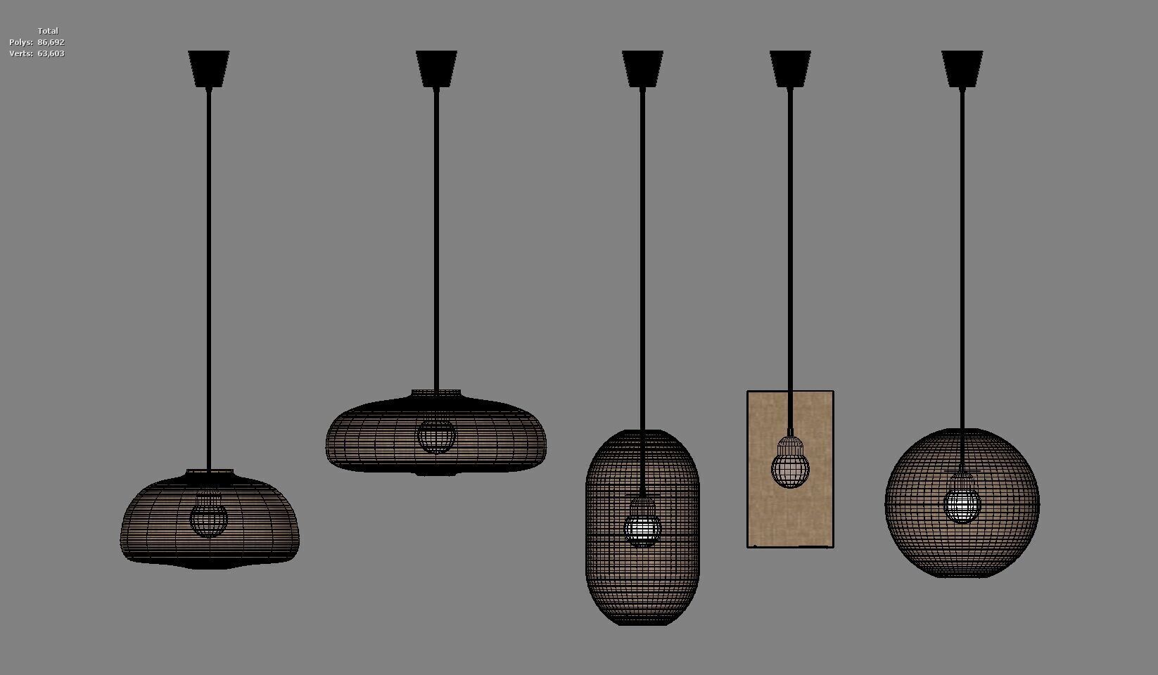 Minimalist Pendant Light 3D Model Set 3D model_2