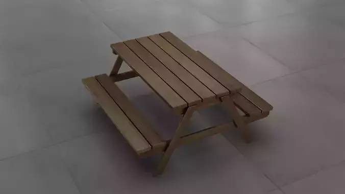 Realistic Wooden Picnic Table 3D Model PBR Textured