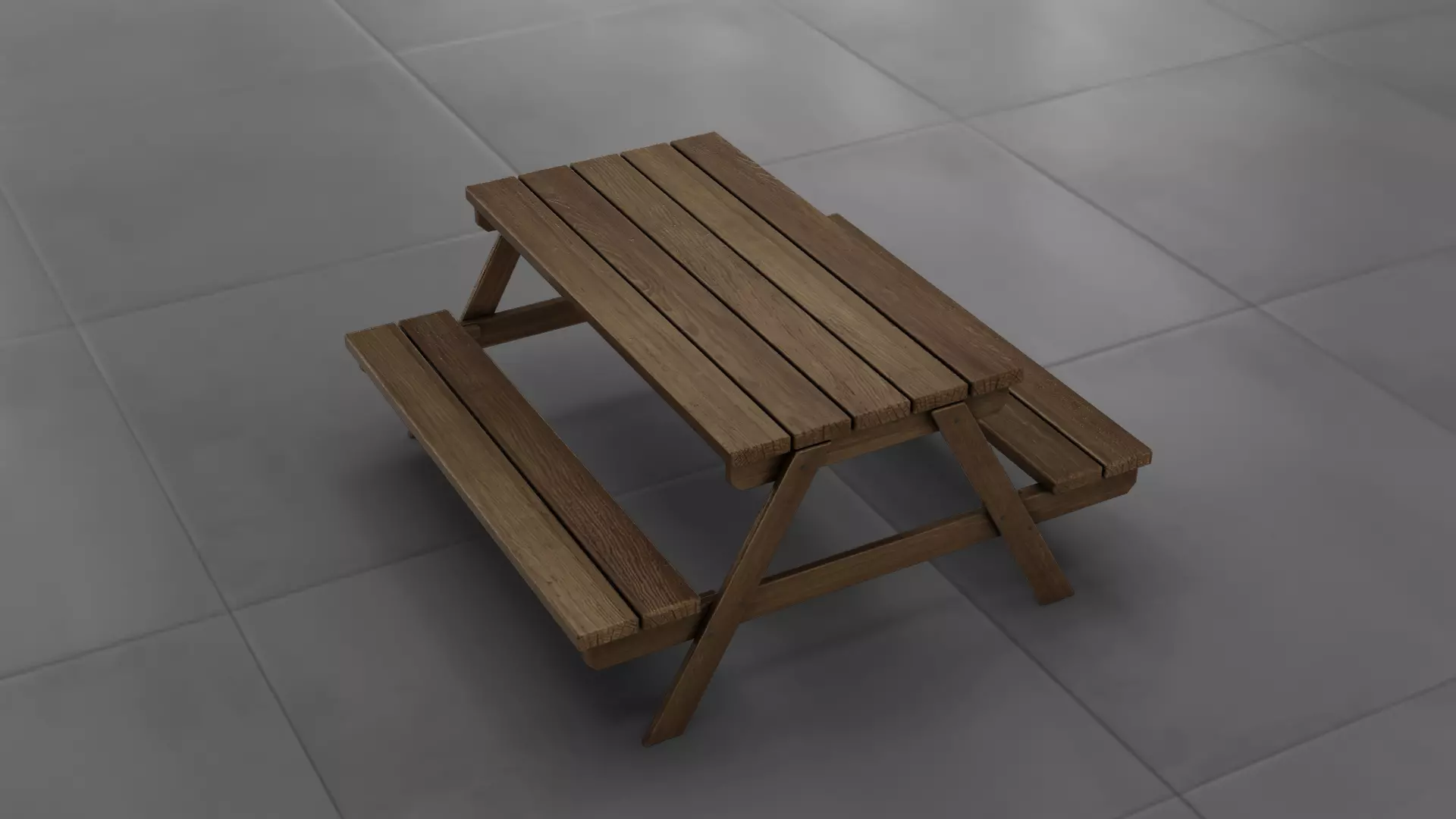 Realistic Wooden Picnic Table 3D Model PBR Textured Low-poly 3D model_0