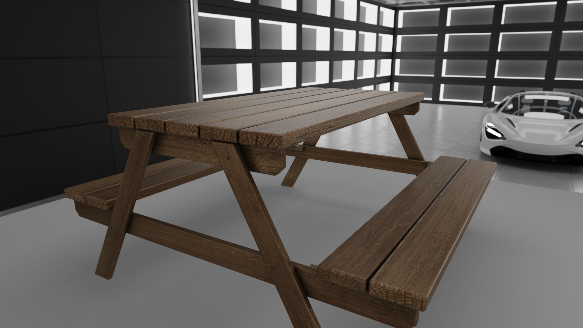 Realistic Wooden Picnic Table 3D Model PBR Textured Low-poly 3D model_1