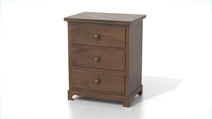 Vintage Wooden Nightstand Low-poly 3D model