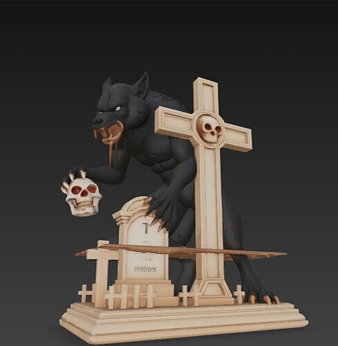 815 Ivory Werewolf Howling with Skull  3D Model beast 3D print model