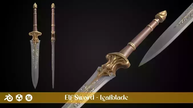 Stylized Elf Sword - Leafblade - Game Ready