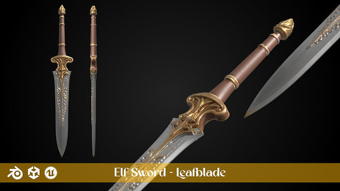 Stylized Elf Sword - Leafblade - Game Ready Free 3D model